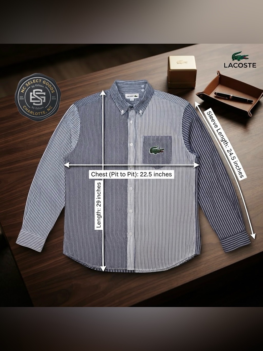 Lacoste Unisex Large Croc Striped Cotton Shirt Casual Long Sleeve Size Medium - Picture 14 of 14